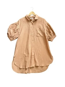GeeGee Gauze Toffee Beige Collared Button Down Short Sleeve Top 100% Cotton 2XL - Picture 1 of 10