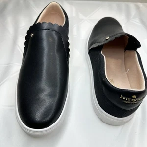 Kate Spade Women’s Aleta Scallop Black Slip- On Leather Sneakers Size 8 B - Picture 1 of 8
