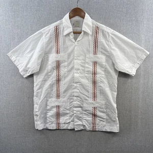 Dos Carolinas Guayabera Shirt Medium White Embroidered Pockets Short Sleeve - Picture 1 of 15