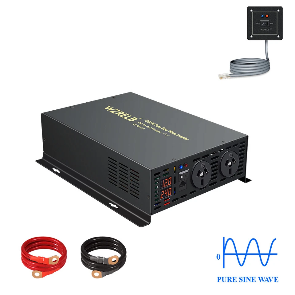 12V DC to AC 240V Pure Sine Wave Inverter 1500W Power Converter Car Home Remote - image 1 of 4