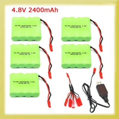 4.8V 2400mAh Ni-MH AA Battery Pack JST 2Pin Plug w/USB Cable for RC Car Truck - Image 1 of 4