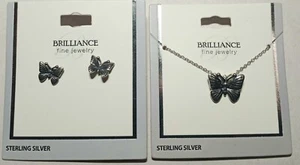 Juego de pendientes colgantes collar mariposa plata esterlina brillante - Imagen 1 de 4