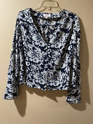 Blusa para mujer Bongo floral con botones manga larga cuello en V talla XL Foto 1 de 4