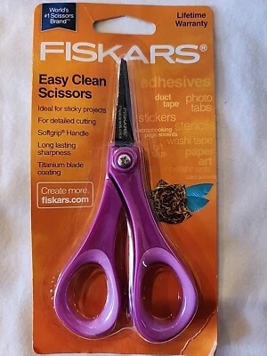 Fiskars Easy Clean Softgrip 钛剪刀 2 英寸刀片终身保修新品 — 第 1/4 张图片