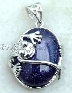 SALE Big 25*20mm Oval Natural Blue Flash Agate & crawl Frog design Pendant-pe252 - Picture 1 of 1