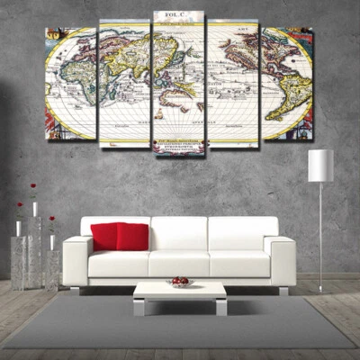 World Map Set Of 5 Pcs Puzzle Thin Canvas Poster Art Home Bar Wall Decor 25 - Image 1 of 4