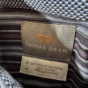 Thomas Dean Mens LS Button Down Blue Black Striped Dress Shirt M - Picture 1 of 6