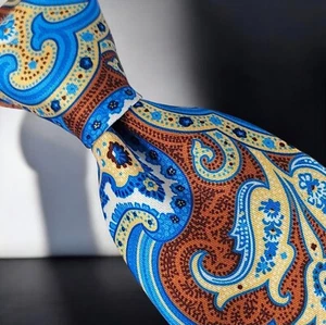 Elegant Paisley 100% Micro Fiber Necktie, Color Blue & Red Tie (3" Wide) - NEW - Picture 1 of 11