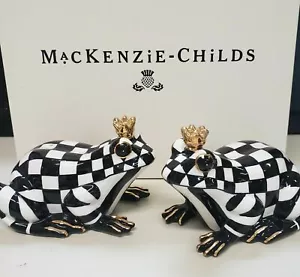 Mackenzie Childs Frog Salt & Pepper Set Ceramic Courtly Check w Gift Box - Picture 1 of 7