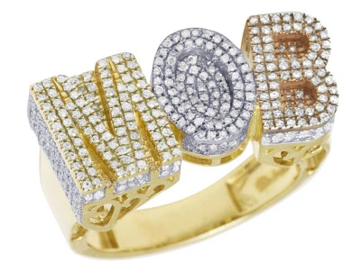 10K 3Tone 1.03CT Real Diamond MOB Custom pinky Ring 12MM - Image 1 of 4