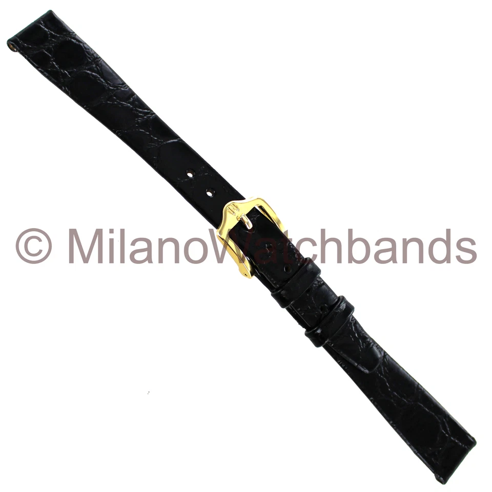 13mm Hirsch Crocograin Black Genuine Leather Semi-Gloss Ladies Watch Band