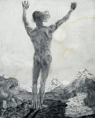 Willi Münch-Khe 1885 Karlsruhe / Sehnsucht / Jugendstil- Radierung, handsigniert - Bild 1 von 4