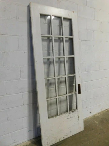 1900's Antique ENTRY DOOR Original Glass CRAFTSMAN Style 15 Lite Fir ORNATE Cover