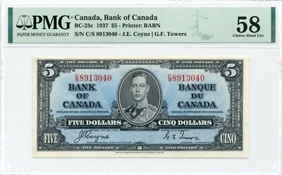 1937 $5 Bank of Canada - Choice About Uncirculated, BC-23c, PCGS AU58 - Image 1 of 2