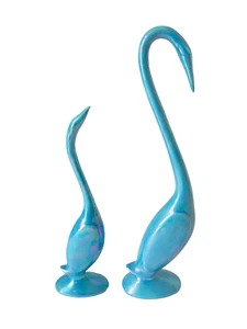 Statuine vintage ceramica collo lungo airone cigno MCM blu iridescente 7" e 9" - Foto 1 di 7