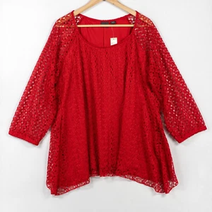Top Covington Mujer 2X Rojo Encaje Forrado Manga 3/4 Nuevo Con Etiqueta - Imagen 1 de 8