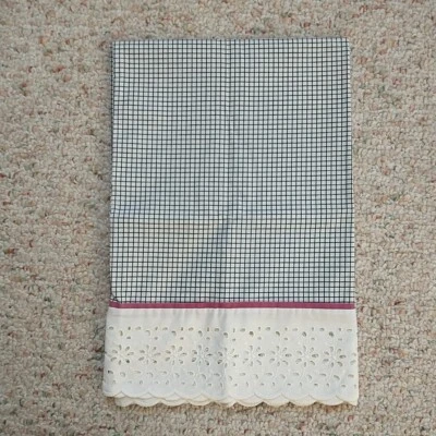 VTG Anne Klein Burlington Pillow Case Floral Check Eyelet Scallop Retro 1980s - Image 1 of 4