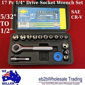 17 P SAE+ 17 P METRIC SOCKET SET AF 1/4 INCHES DRIVE RATCHET HANDLE (34 Pcs) - Picture 1 of 5