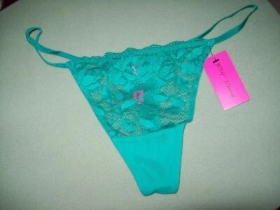 NWT BETSEY JOHNSON LACE STRING THONG PANTIES NYLON/SPX EMERALD 722801 L - Image 1 of 2