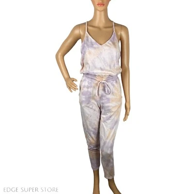 Wildfox Light Purple Beige V Neck Drawstring Tapered Sleeveless Jumpsuit Size XS - Image 1 of 4