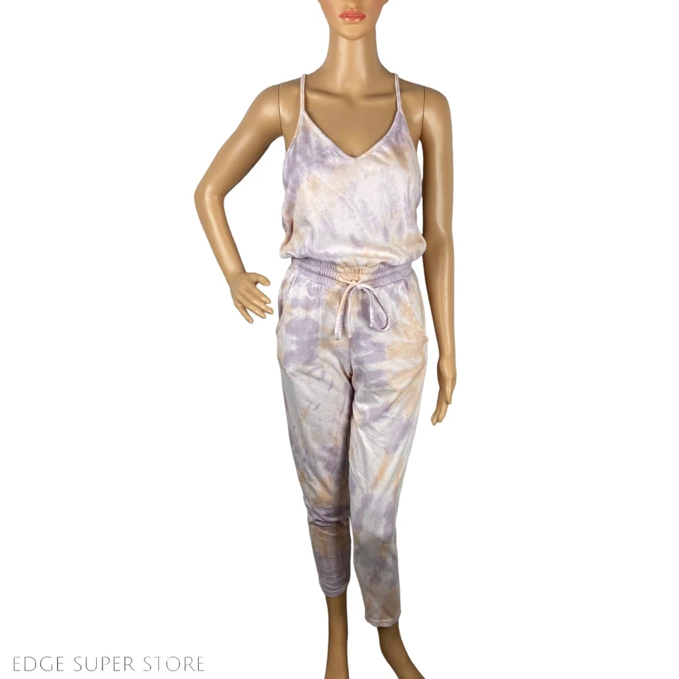 Wildfox Light Purple Beige V Neck Drawstring Tapered Sleeveless Jumpsuit Size XS - Image 1 of 4