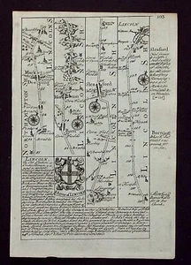 MARKET DEEPING, SLEAFORD, LINCOLN, BARTON, hoja de ruta antigua original, Bowen 1720 - Imagen 1 de 2