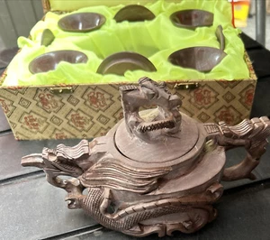 Vintage Hand Carved Ceremonial Stone Tea Set Empaistic Dragon Tea Pot - Picture 1 of 10