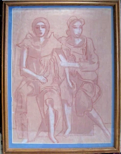 "Figuras sentadas Frederick Childs (1908 - 1978) dibujo pastel enmarcadas 20"" x 26" - Imagen 1 de 3