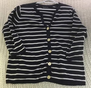 Jones New York Size 3XL V-Neck Button Front Sweater Navy Blue & White Stripe - Picture 1 of 7