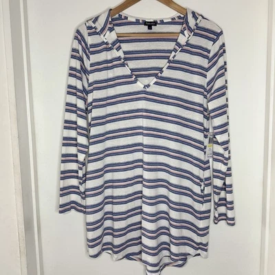 Splendid Loreto Hoodie Tunic Cozy Striped Cotton NEW Nordstrom $106 Women’s MED - Image 1 of 4