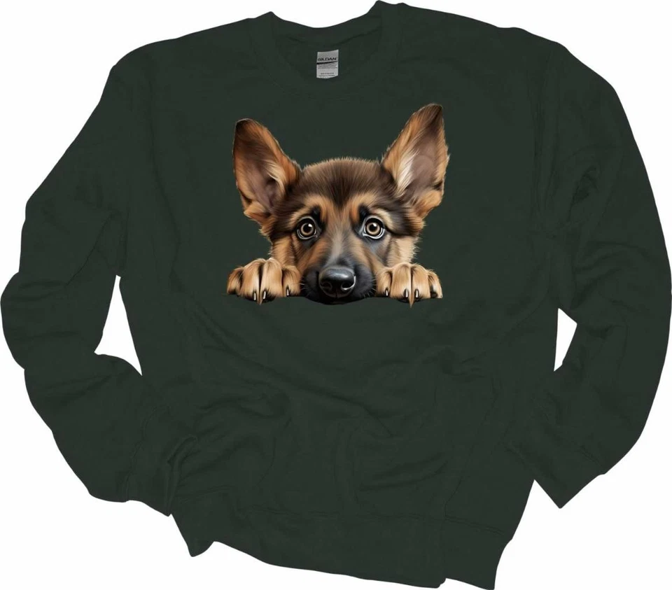 Peeking 德国牧羊犬狗运动衫德国牧羊犬小狗衬衫 — 第 1/1 张图片