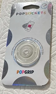 PopSockets PopGrip Premium Phone Grip & Stand - Clear Glitter Silver - Picture 1 of 2