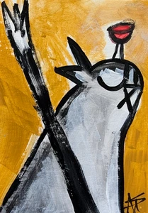 Original ACEO Cat Painting Collectible Tuxedo Wine Art Card Samantha McLean - Picture 1 of 1
