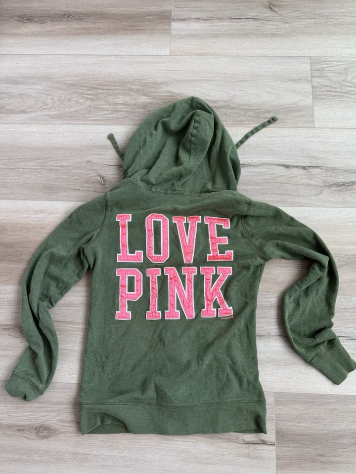 Victoria's Secret ROSA Cremallera Completa Sudadera con Capucha Verde XS Foto 1 de 4