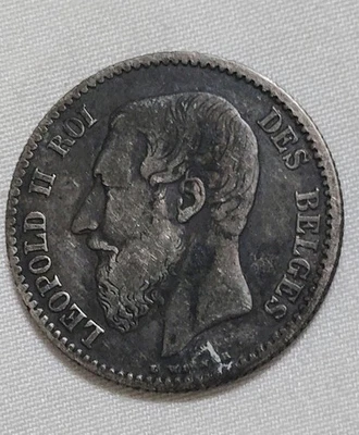 1867 Belgium Leopold II 5 Francs  5 Frank Silver Coin Free Shipping - Image 1 of 3