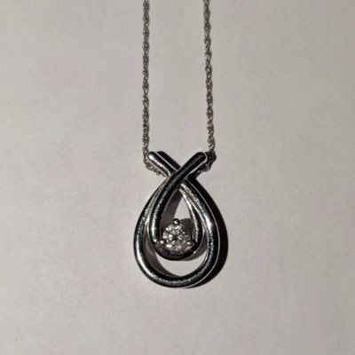 Kay Jewelers LOVE'S EMBRACE 10K White Gold Teardrop 1/4 Diamond Necklace - Image 1 of 4