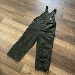 CARHARTT R27 MOS DARK GREEN DOUBLE KNEE INSULATED BIB OVERALLS SIZE 40x28 - Picture 1 of 7