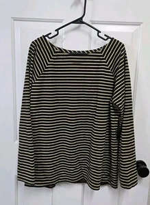 Lauren Ralph Lauren Black Gold Striped Long Sleeve Knit Top Boat Neck 2X - Picture 1 of 4