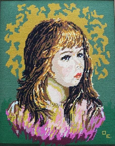 Beautiful Ornately Framed Needlepoint Needle Point Pretty Young Girl 0061010 - Picture 1 of 8