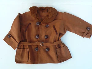 VÊTEMENT ANCIEN POUR POUPÉE - PARKA EN NUBUCK COULEUR CARAMEL - FAIT MAIN - Picture 1 of 1
