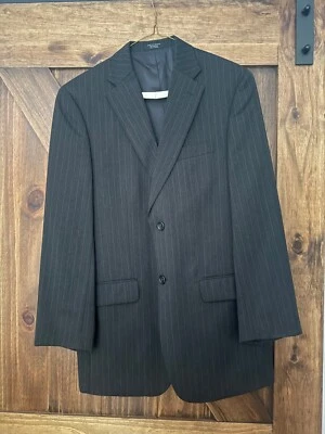 Traje Jones New York Para Hombre 38L Negro Rayas 2 Botones 100% Lana Pantalones 28x32 Foto 1 de 4