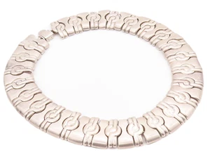925 Sterling Silber Vintage Halskette massiv geschnitzt Repetierendes Design NE4302 - Bild 1 von 8