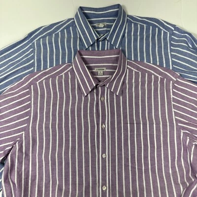 Lote De 2 Camisas J. Peterman Para Hombres XL Abotonadas Manga Larga Rayas Azul Púrpura Foto 1 de 4