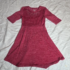 Faded Glory Girls Sz L 10-12 3/4 Sleeve Stripe Polyester  Dress Sparkles - Picture 1 of 6