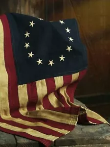 Aged Betsy Ross American Flag 13 Stars 58" x 34" Tea Stained Americana Primtive - Picture 1 of 2