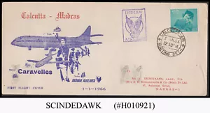 India 1966 INDIAN AIRLINES CARABELLES CALCUTA A MADRAS PRIMER VUELO CUBIERTA FFC - Imagen 1 de 2