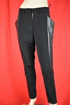 NUEVO PANTALÓN COMBINADO PRADA 22H454 NEGRO TRIACETATO CREMALLERA CUERO 40 ITALIA  Foto 1 de 4