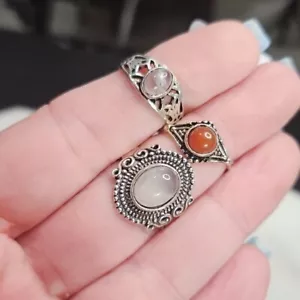 3 Stück Natur Edelstein Ringe Sterlingsilber vergoldet Ringe Mondstein Boho - Bild 1 von 4