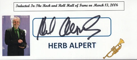 HERB ALPERT HAND SIGNED 3x8 PHOTO+COA          FROM 2006 ROCK+ROLL HOF INDUCTION Cover