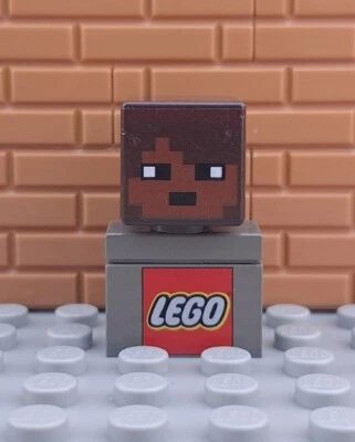 LEGO Minifig Head Minecraft Cube W Reddish Brown Face & Black Eyes 19729pb038 - Image 1 of 4
